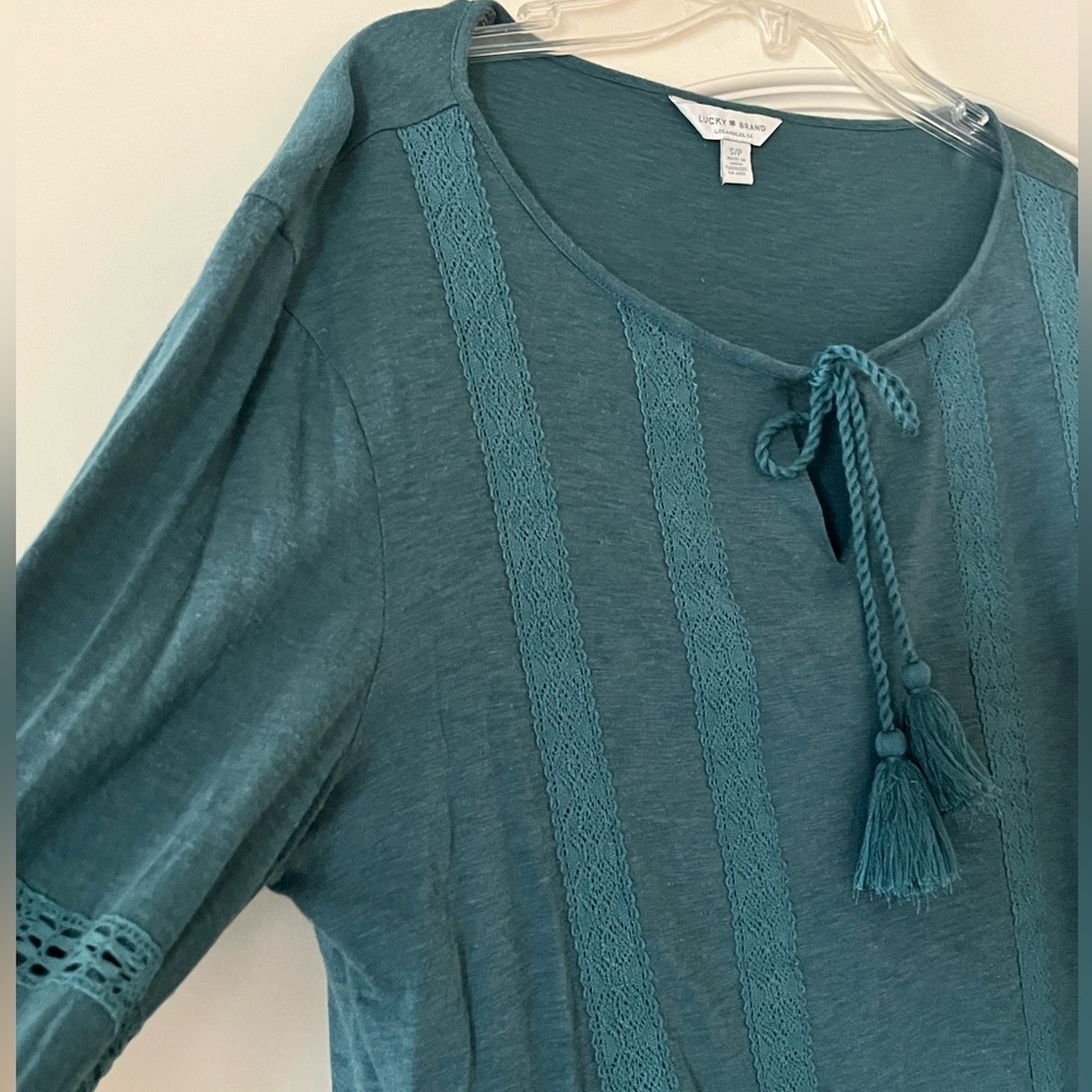 Lucky Brand Teal Long Sleeve Boho Blouse Women’s Size Small - Picture 7 of 12